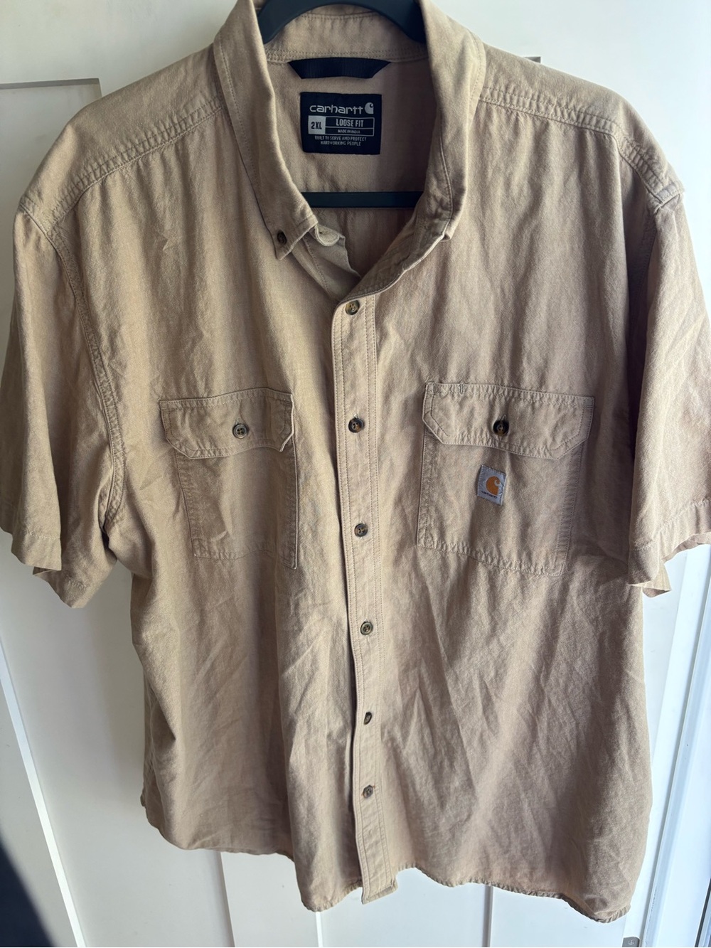 Carhartt Men's Short-Sleeve Button-Down Work Shirt in Light Tan